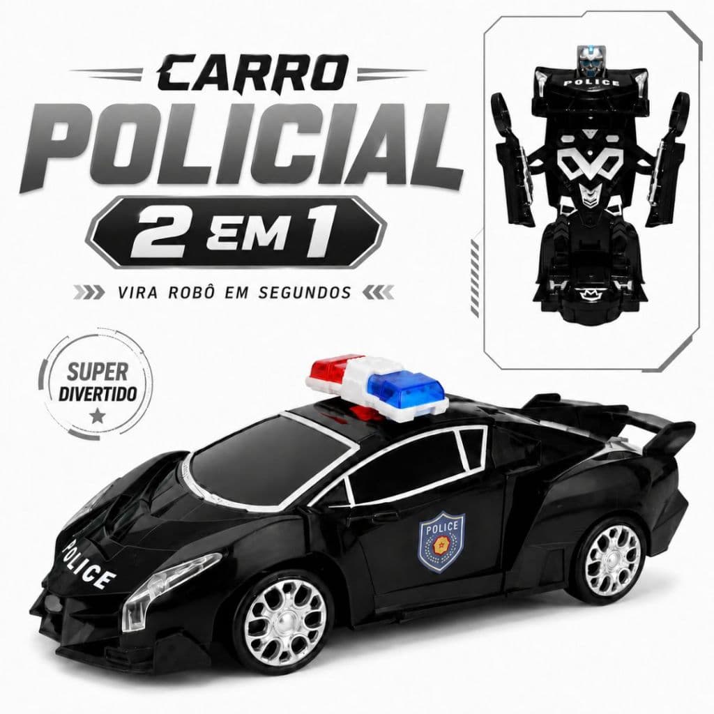 Carrinho Transformes Venom Policia Preto Bate e Volta 2 em 1 Carro vira Robô
