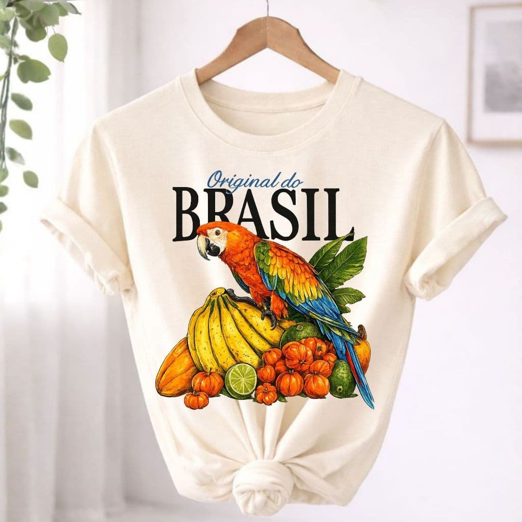 Camiseta Algodão Estampada Arara Tropical Confortável Unissex Tendência