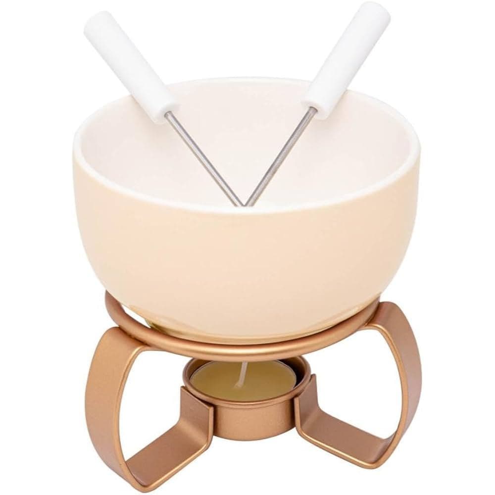 Kit Jogo Aparelho Fondue Lyor 350ml Ideal p/ Chocolate Cerâmica 4 Peças Bege Aspen