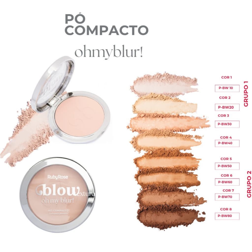 Pó Compacto Ruby Rose Blow Oh My Blur Efeito Natural e Aveludado