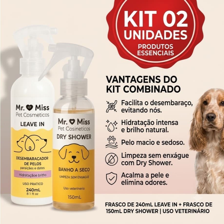 Leave In Desembaraçador De Pelos CACHORRO E GATOS  Hidratação E Brilho 240ml  + BANHO A SECO  PET USO VETERIANARIO