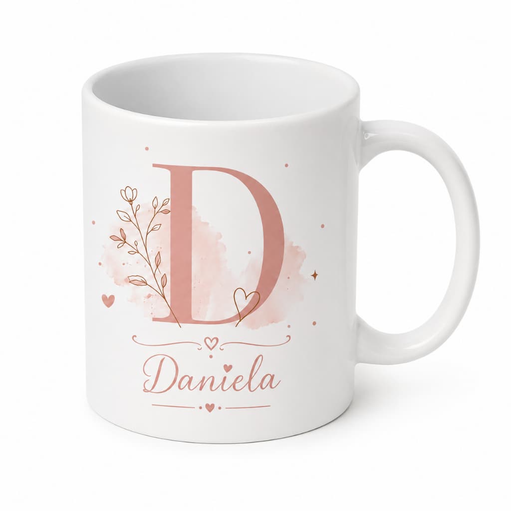 Caneca de Porcelana 325ml Personalizada com o Nome e Letra do Nome