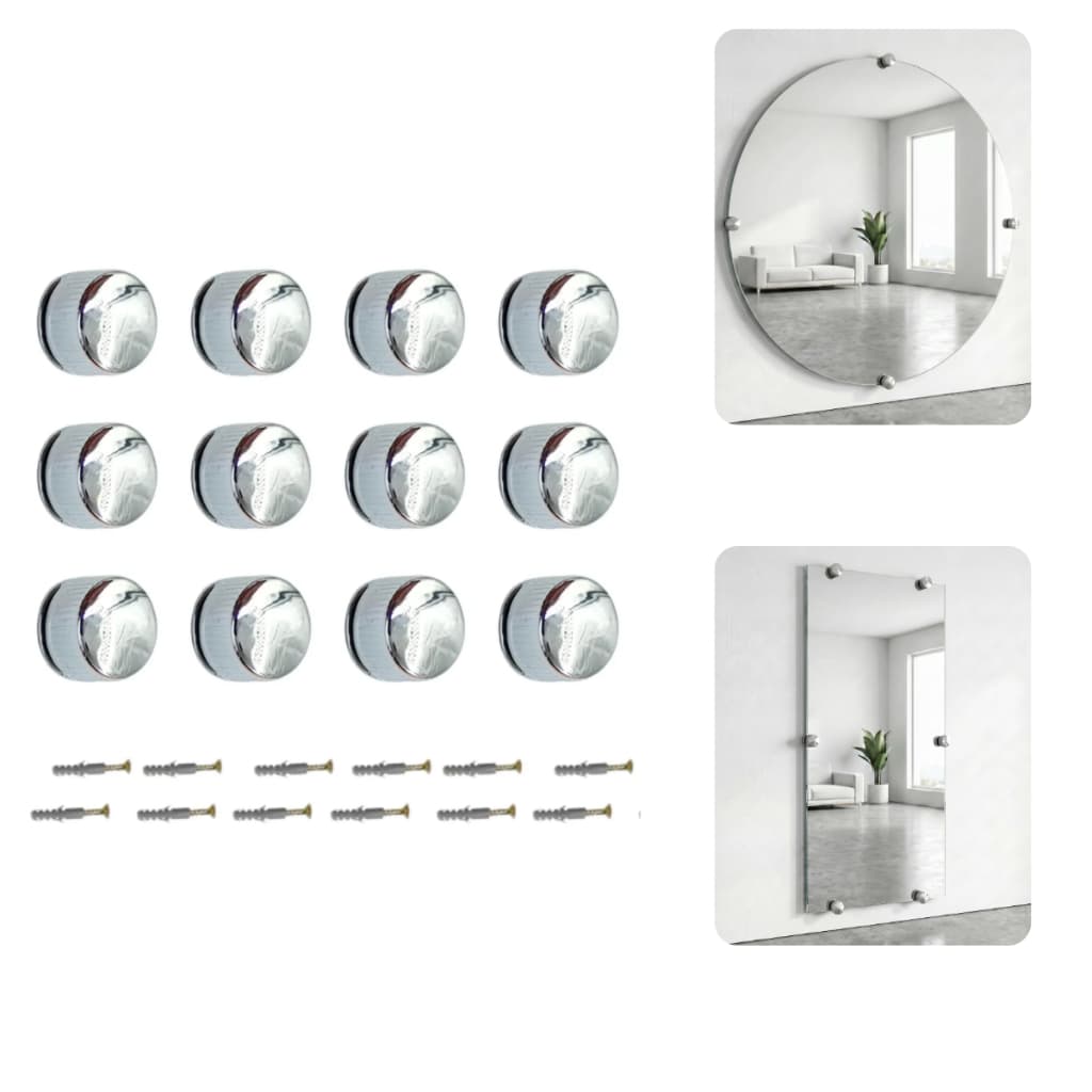 Kit com 12 Botões Francês Suporte Para Espelho Plástico Abs Cromado Metalizado + buchas e parafusos