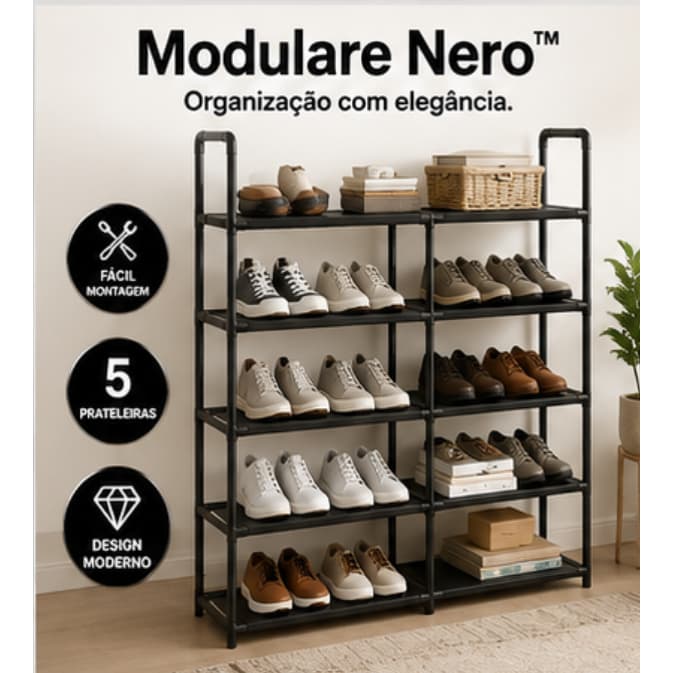 Estante Multiuso 5 Prateleiras Organizadora para Sapatos Livros Sala Quarto Escritório Preta Modulare Nero™