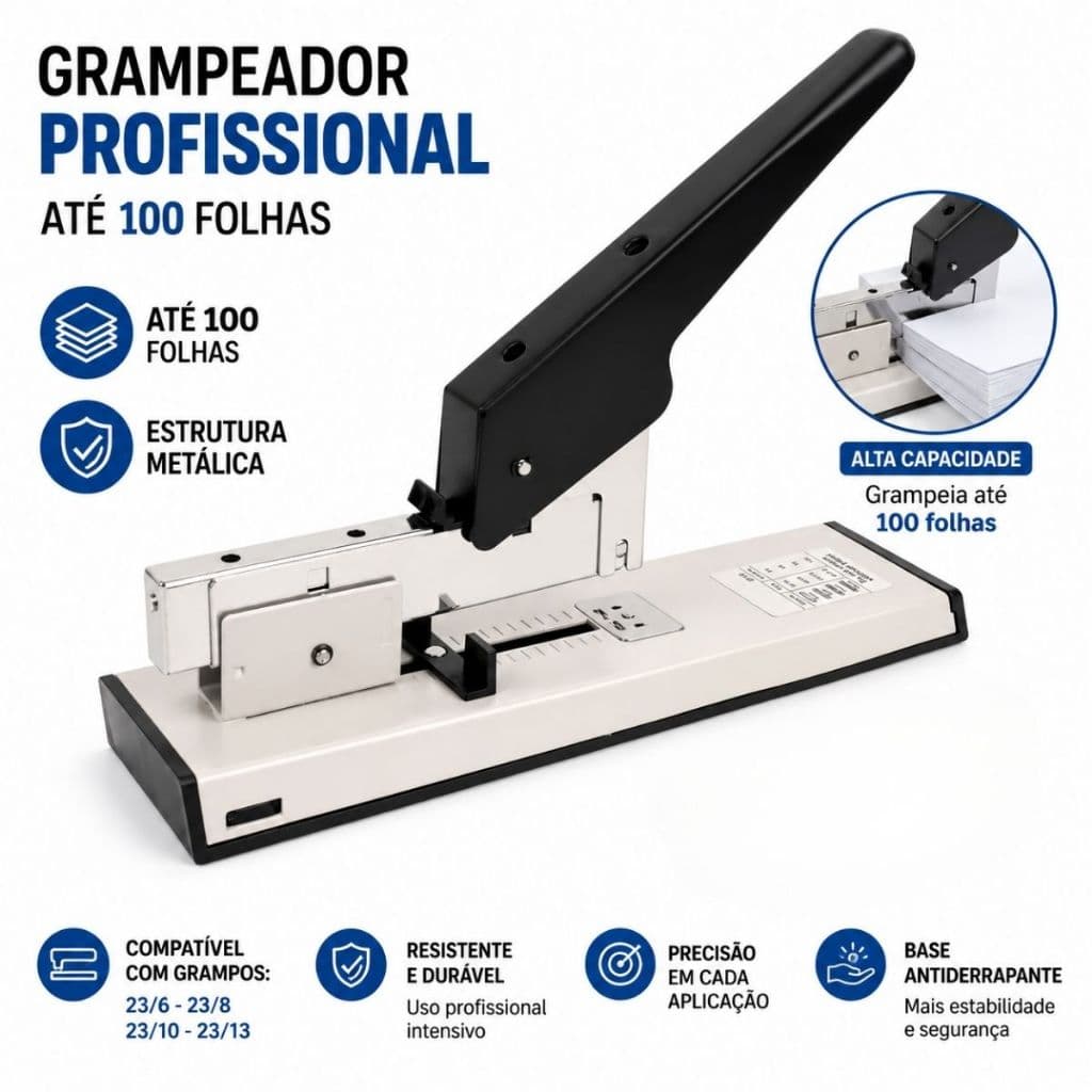 Grampeador Metal 100 a 240 Folhas Profissional Escritório Grande