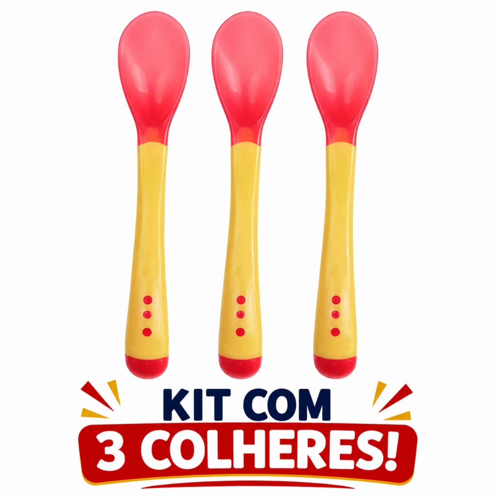 Colher Térmica Muda Cor Infantil Termo Sensível Silicone Bebê Introdução Alimentar