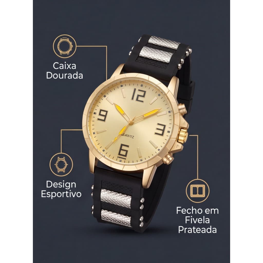 Relógio Masculino Premium Números Grandes Couro Sintético Ajustável e Confortável