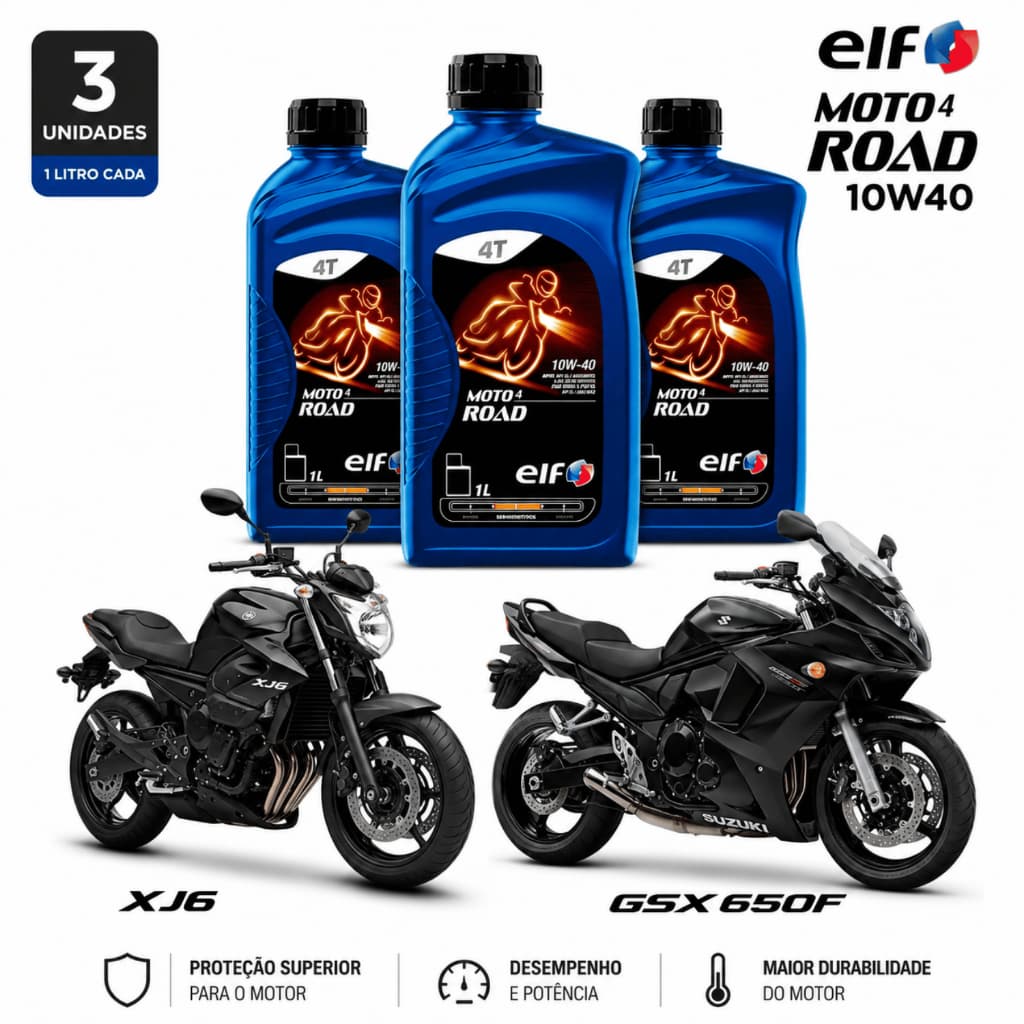Kit 3 Óleo 10w-40 Semissintético Elf Moto 4 Road Yamaha Suzuki Haojue Kawasaki Bmw Triumph Harley Davidson