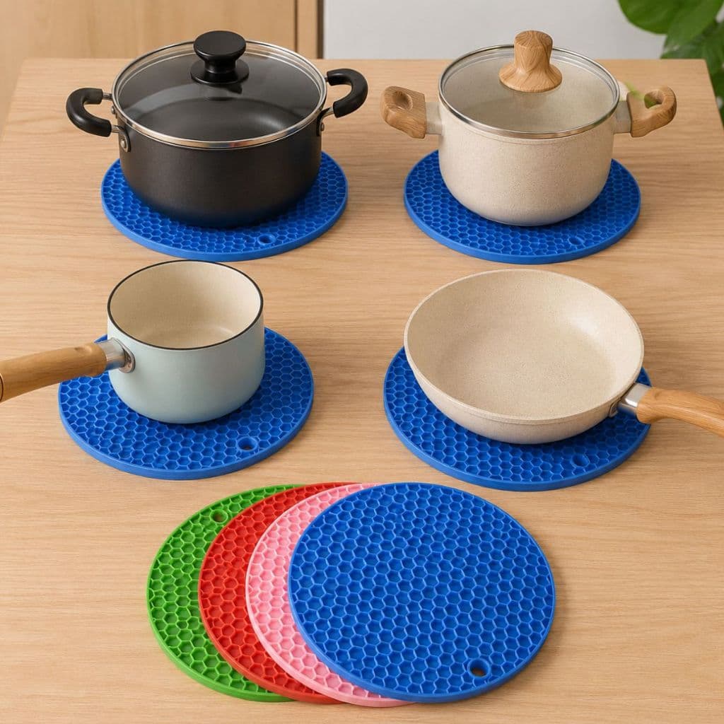 Kit 4 Descanso de panela silicone resistente redondo 17cm protetor mesa bancada