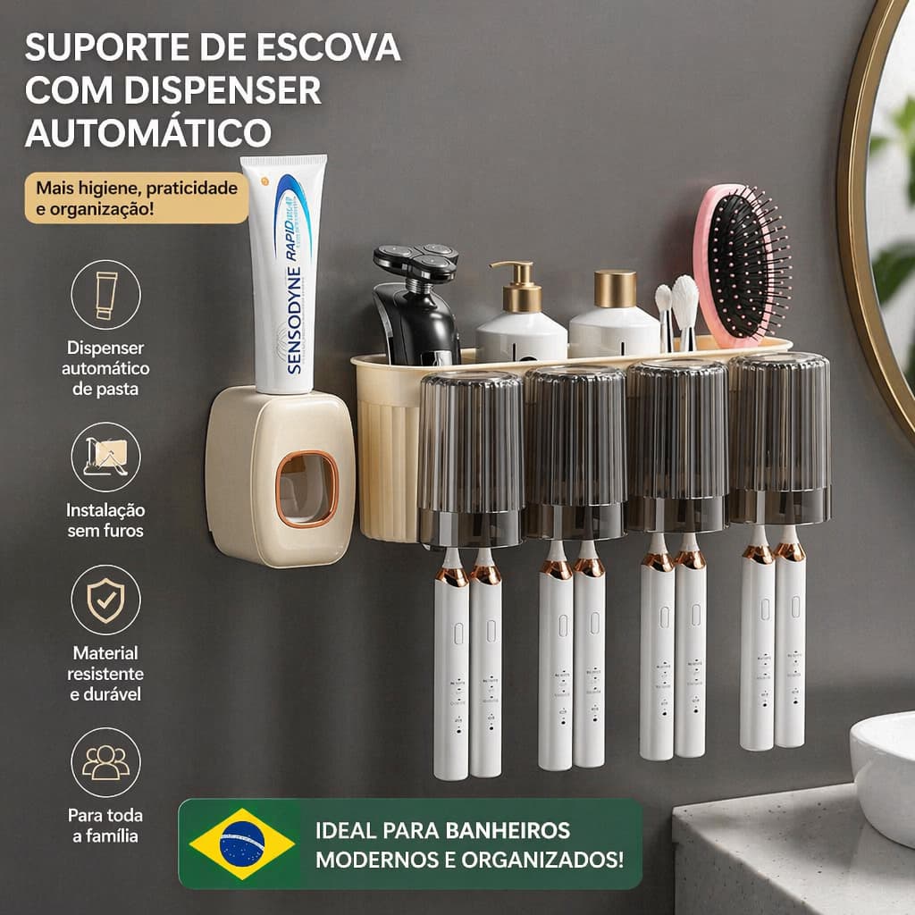 Suporte De Parede Para Escova De Dentes Sem Furo Adesivo Organizador Banheiro Pasta Creme