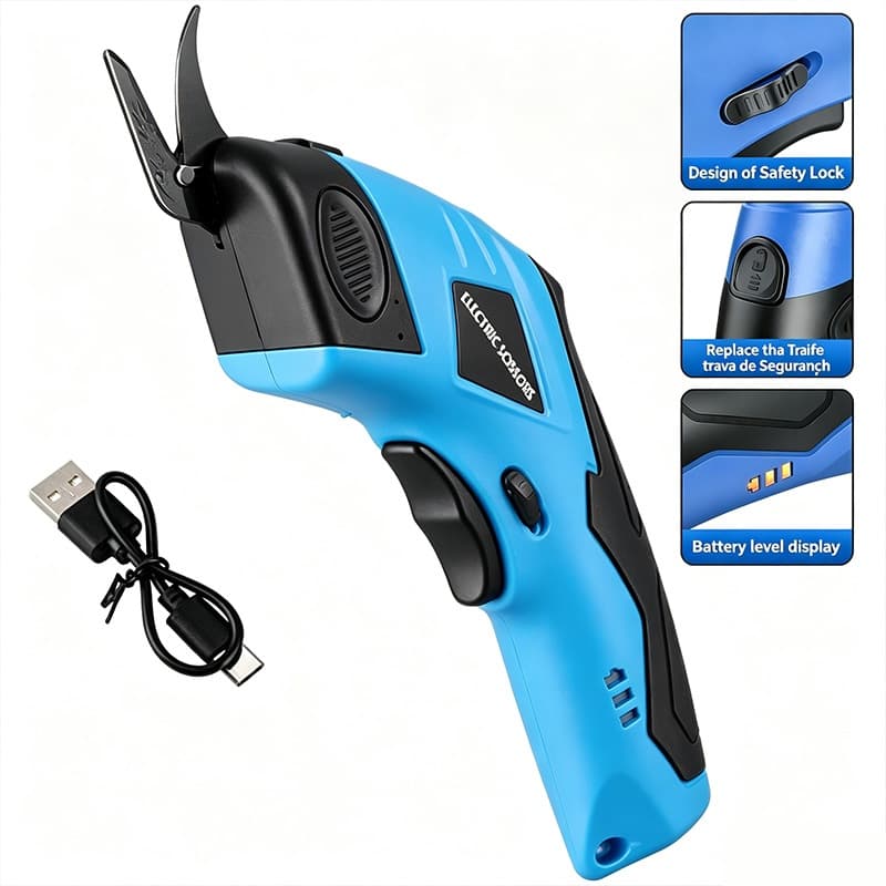 Tesoura Elétrica Para Tecidos Usb Recarregável 4.2v Bivolt Corte Preciso Papel Carpete Artesanato