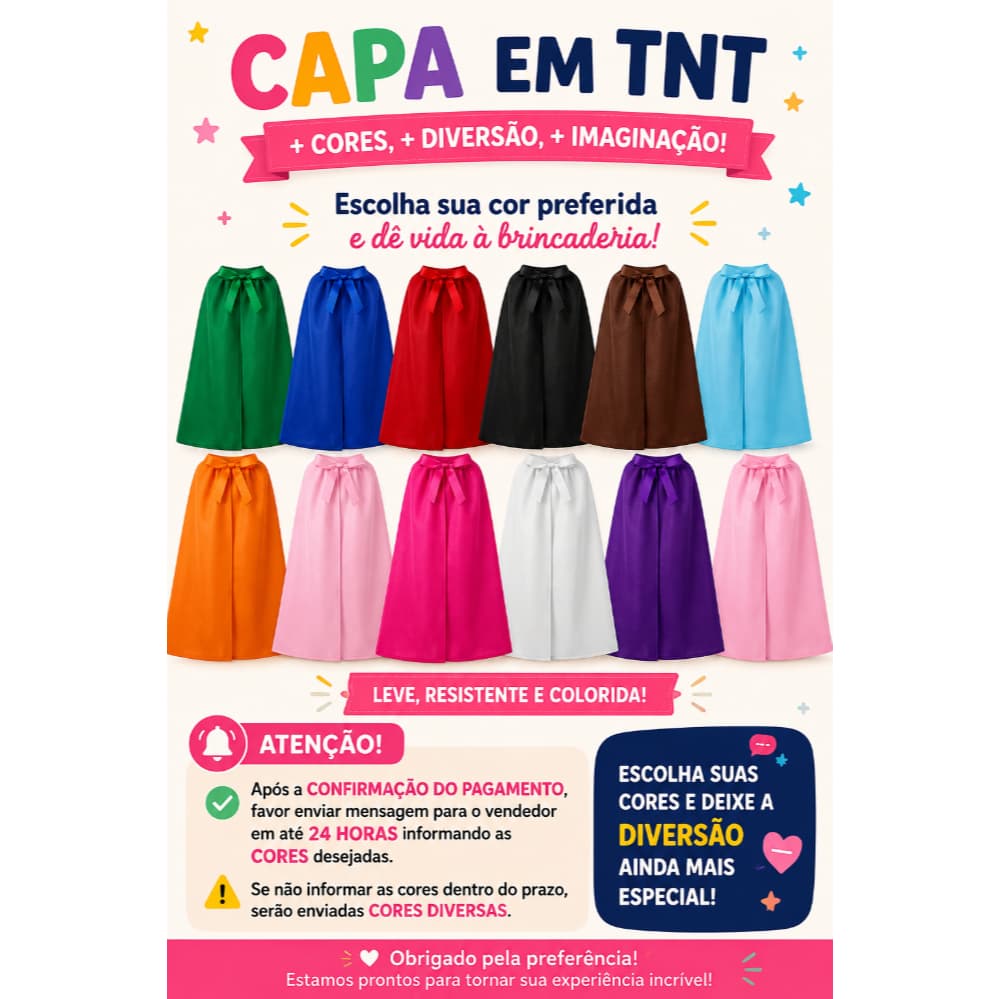 50 Capa Infantil de TNT Lisa Colorida para Lembrancinha de Festa Aniversário Capa Infantil TNT Lisa Super-Heróis