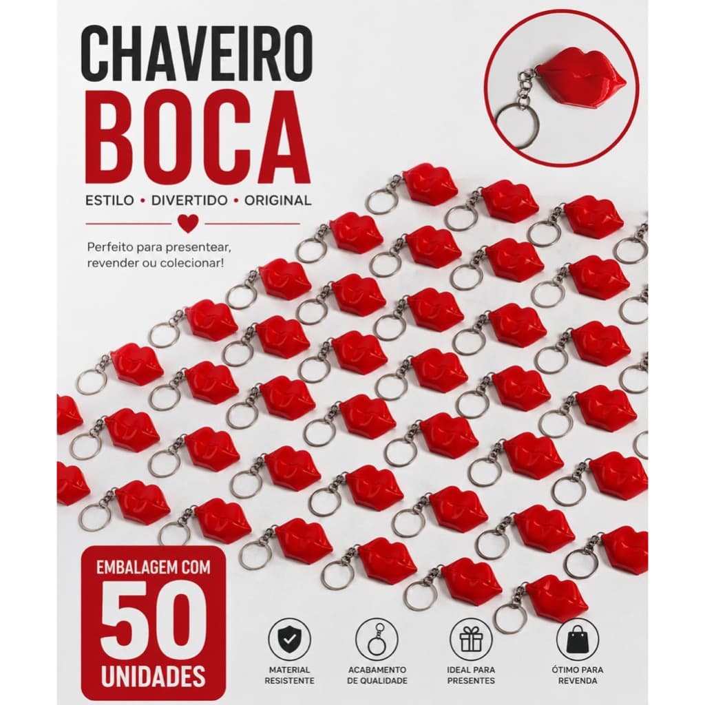 Chaveiro abridor de latas formato lábios - kit com 30/50