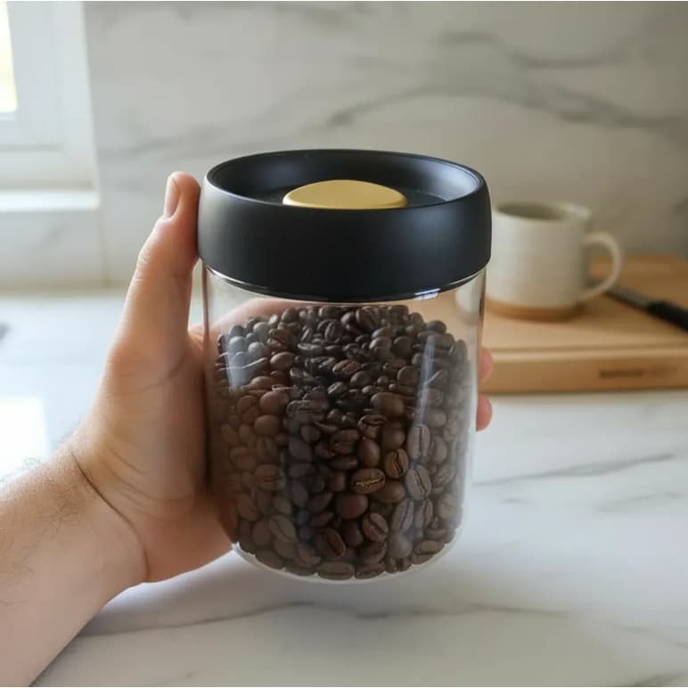 Pote em Vidro Borossilicato Tanque Selado A Vácuo Para Grãos De Café 800ml Resistente