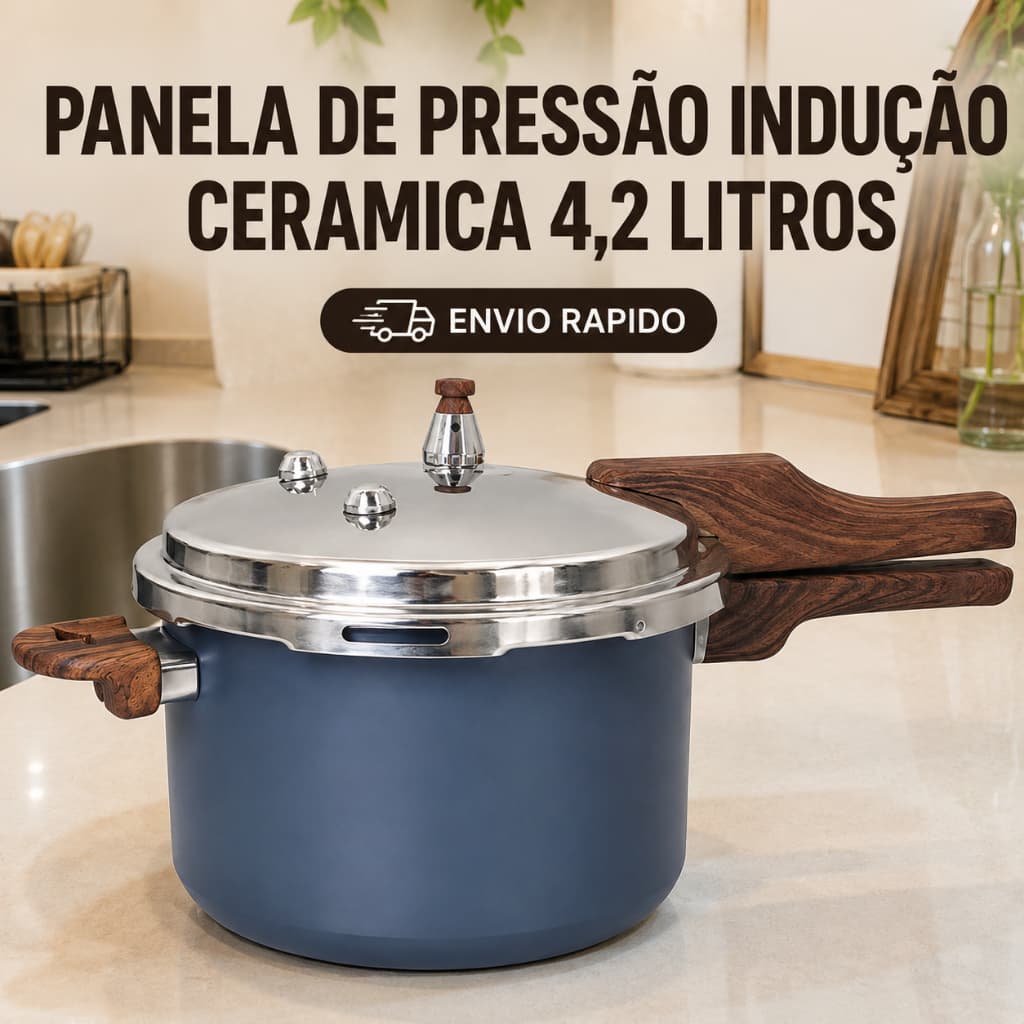 Panela Pressão Indução 4,2L Antiaderente Revestimento Cerâmica Pressure