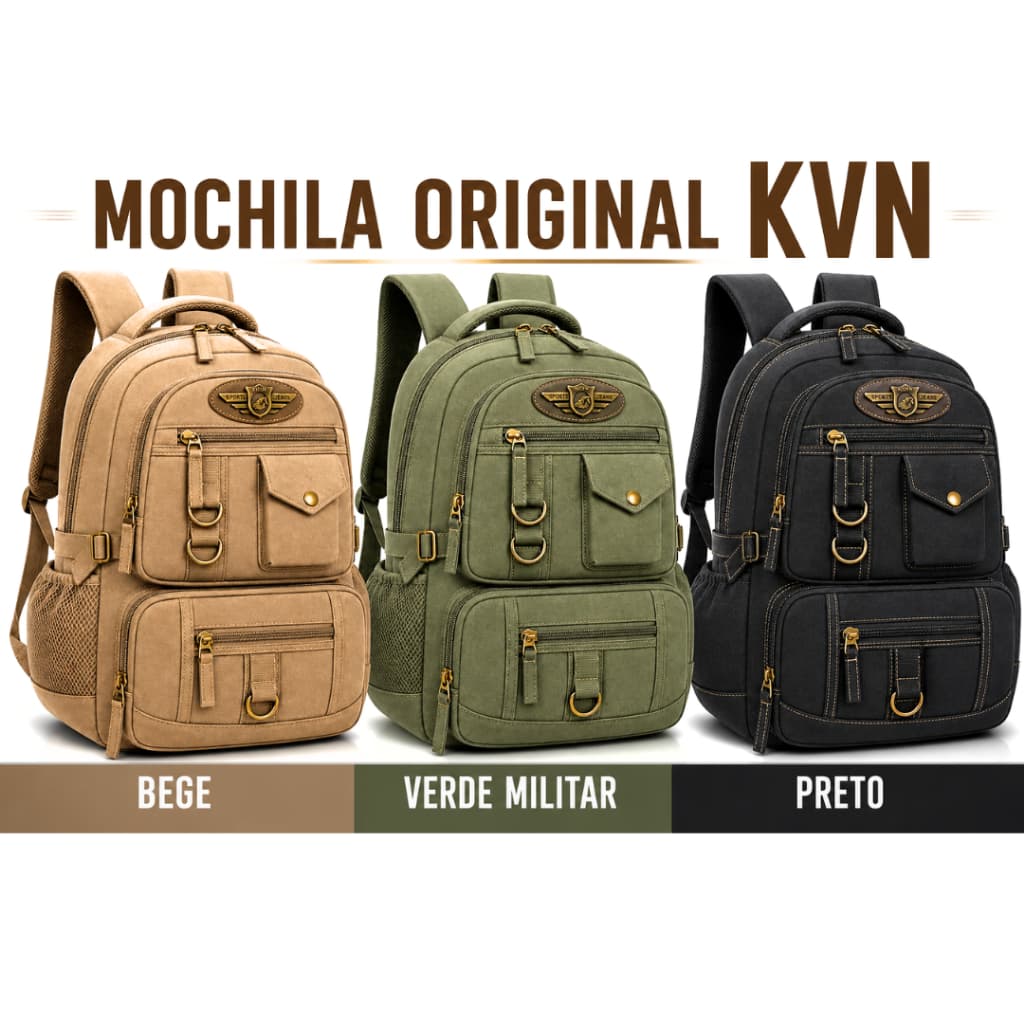 Mochila Lona Reforçada Keuven - Preto KV01: Espaçosa, Resistente e Confortável