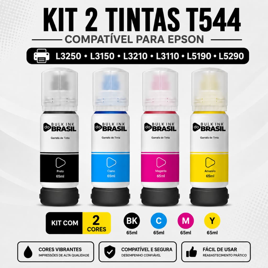 Kit 2 Tintas Para Epson L3250 L3150 L3210 L3110 L5190 L5290 T544