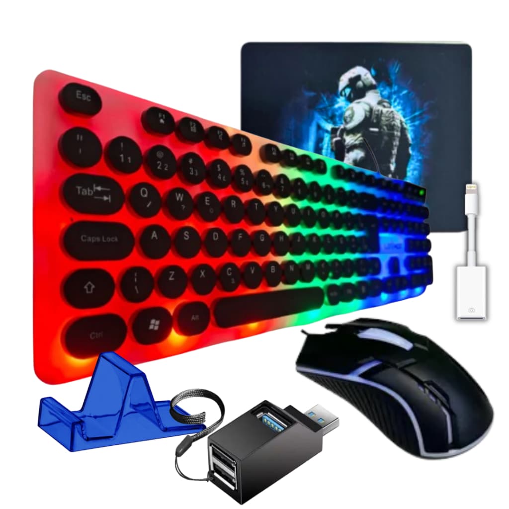 Mobilador kit Gamer Iphone Teclado Mouse Hub Otg Suporte Celular 6 itens Pc Notebook Celular