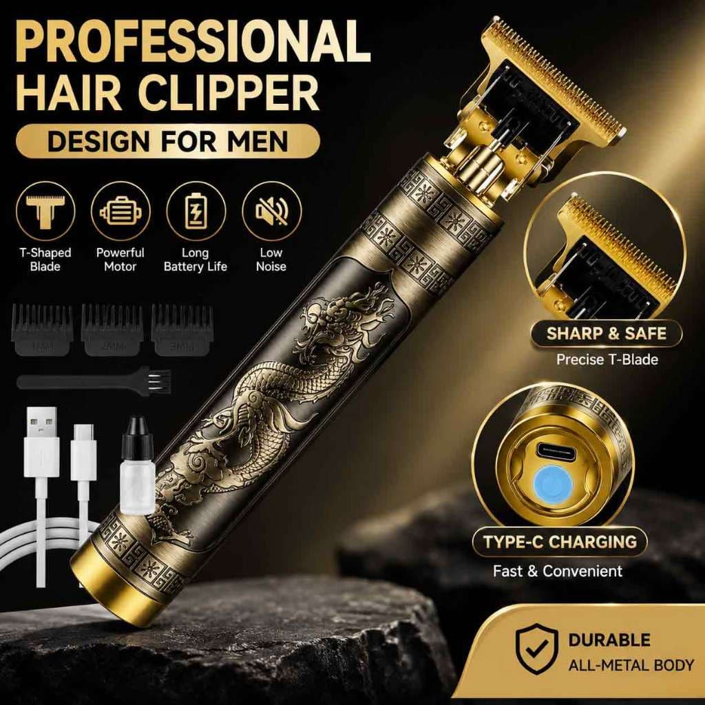 Máquina de Cortar Cabelo Dragão Aparador de Barba Masculino Sem Fio USB