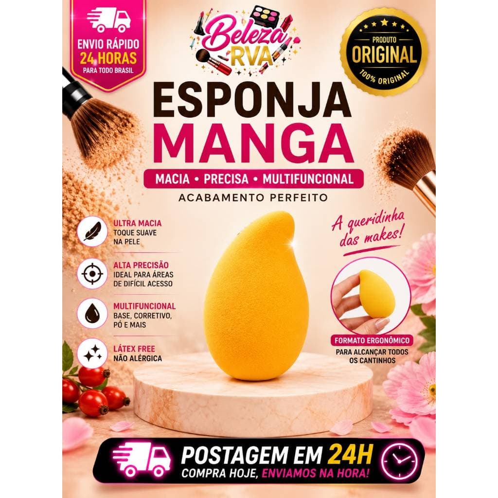 Esponja Maquiagem Formato Manga (Base, Corretivo ou Pó) - Acabamento Perfeito