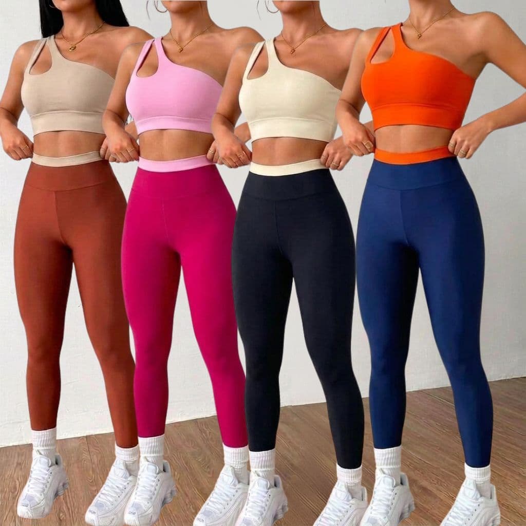 Conjunto Fitness Feminino Top Nula Manga Calça Cintura Alta Tecido Suplex Premium Zero Transparência