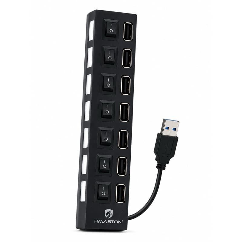 Hub USB 3.0 H’Maston HA-02 – 7 Portas USB com Interruptores Individuais Multi USB Alta Velocidade