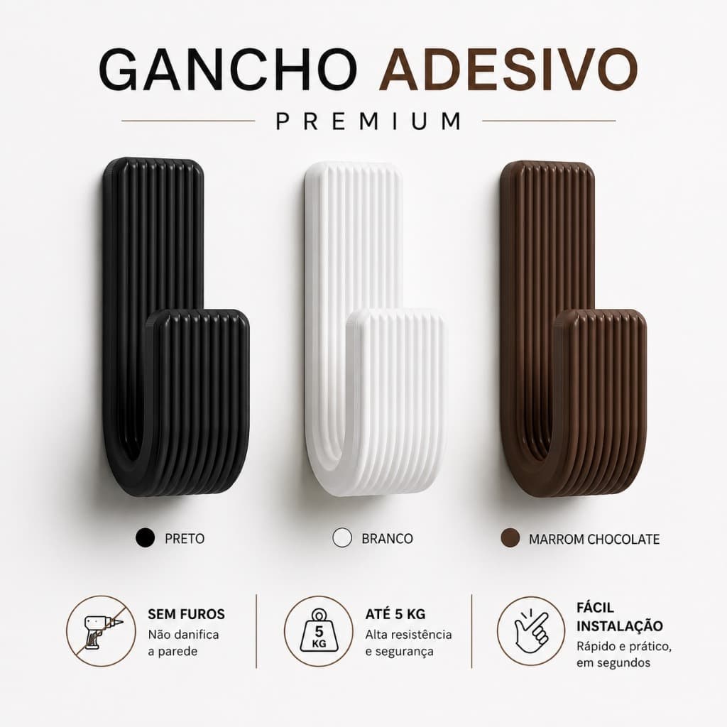 Gancho Organizador Parede Adesivo kit com 3, 6, 9 unidades minimalista moderno para banheiro quarto sala e escritório