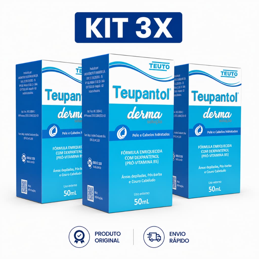 Kit 3x Teupantol Derma Solução 50ml Dexpantenol Pró Vitamina B5 Pele e Cabelos Original Teuto 150ml