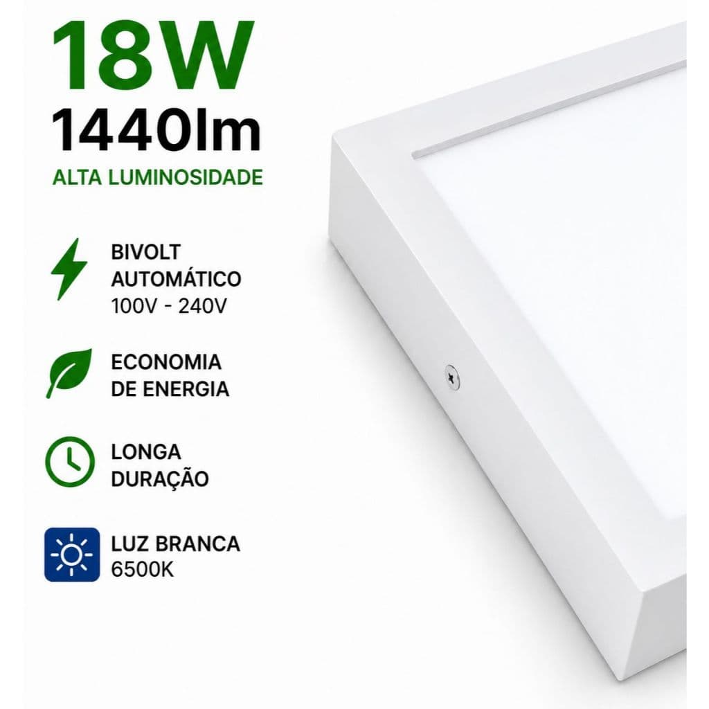 Lâmpada Painel De Sobrepor 18w 6500w Branco Bivolt