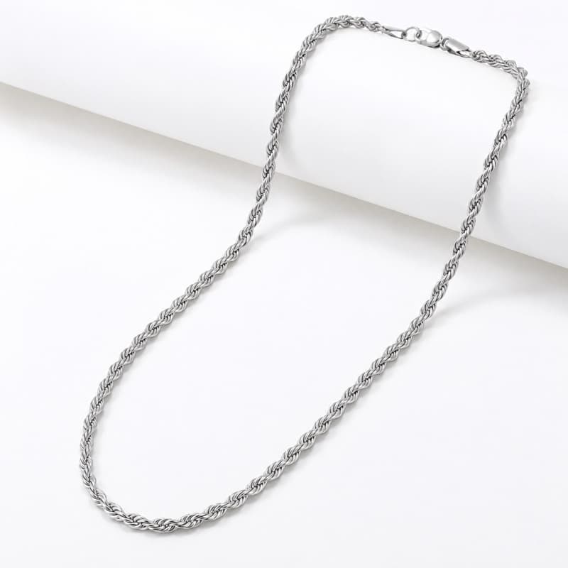 Corrente Cordão Baiano Trançado Aço Inoxidável 316L Prata 45cm 60cm 70cm Unissex Pode Molhar