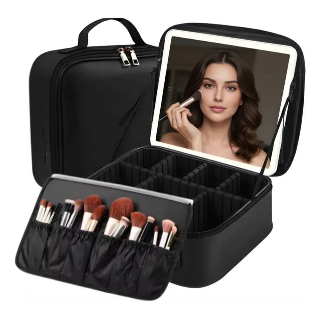 Maleta Organizador para Maquiagem Espelho com LED Usb