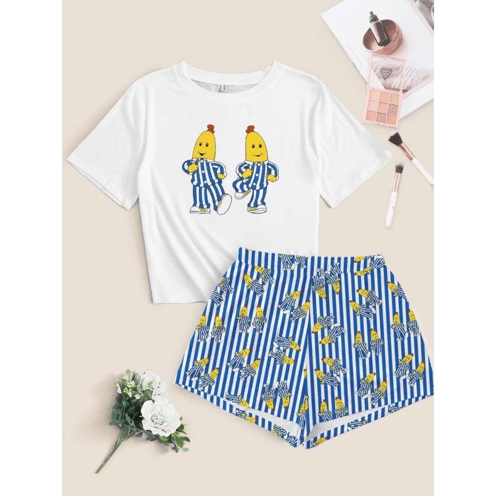 Pijama Feminino Baby Doll Banana de Pijama Estampado Short Doll Conjunto Feminino Malha Premium