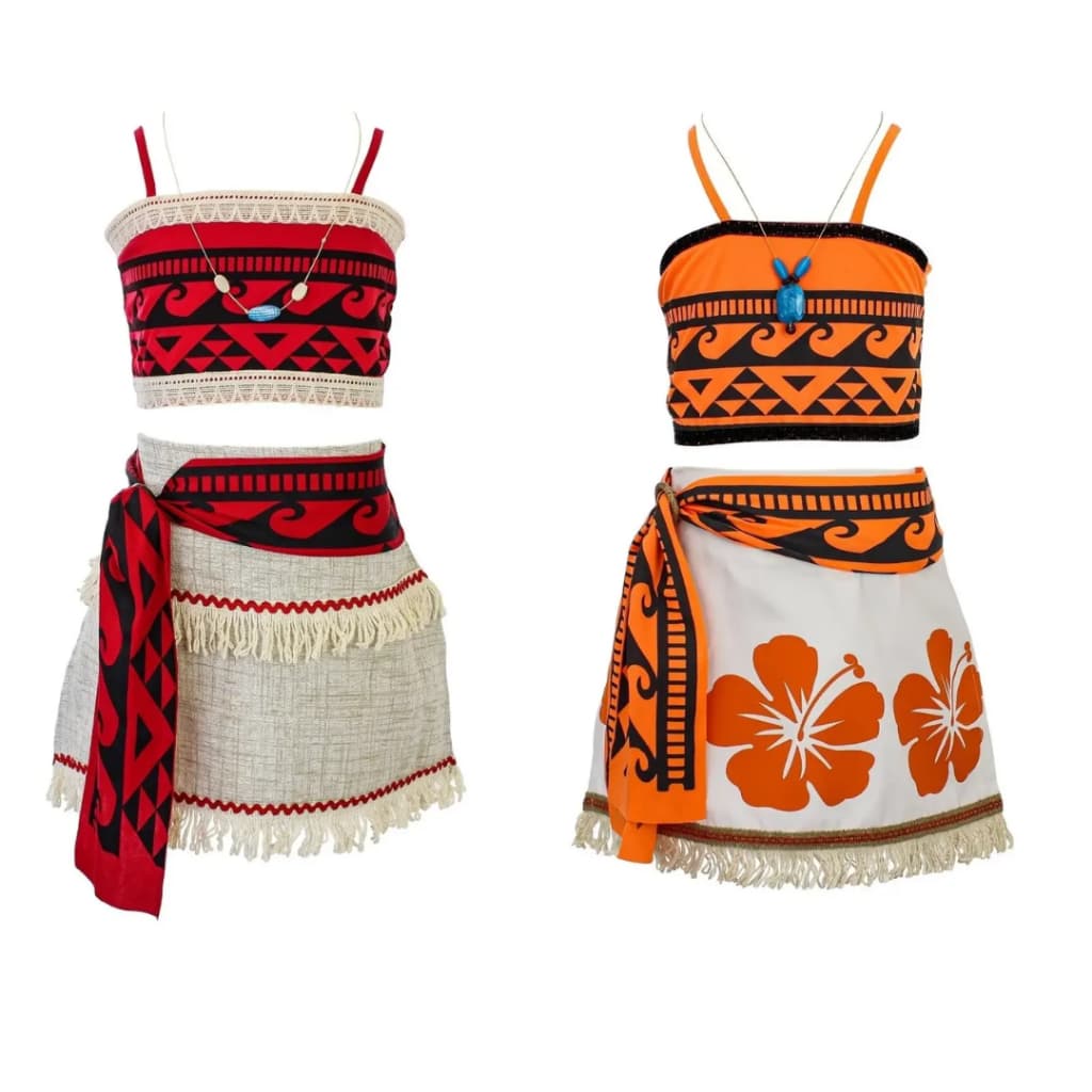 Fantasia Moana Feminina Infantil Vestido Havaiano Completo Saia Top Temático Festa Aniversário Cosplay Fantasia Disney