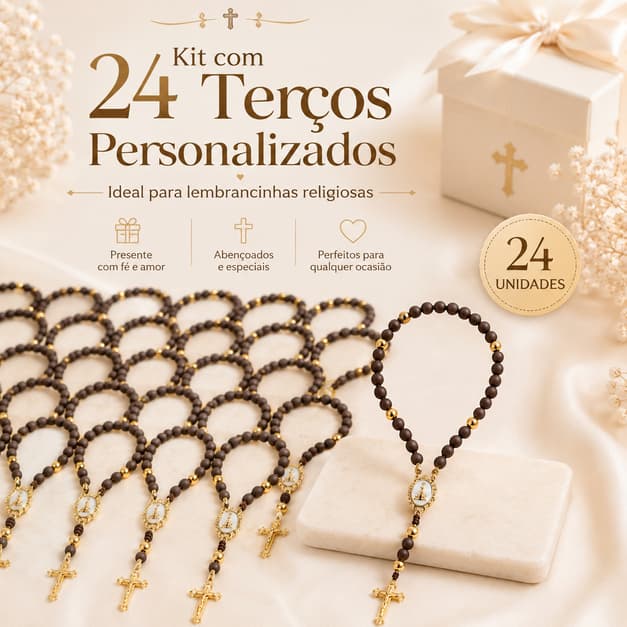 Kit 24 Terços Católicos Personalizados Com Nome Lembrancinha