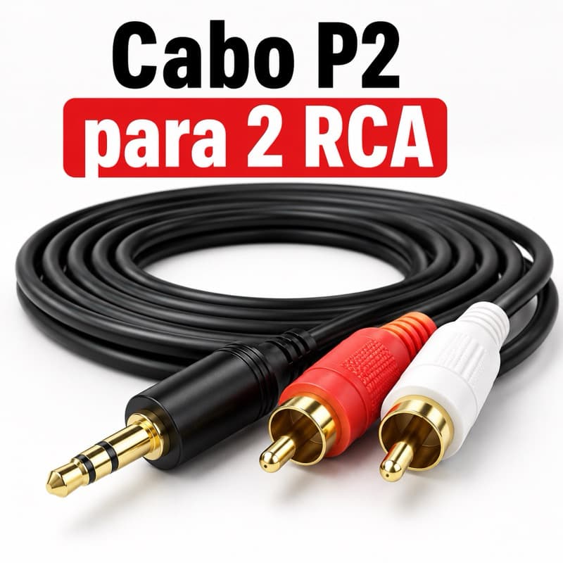 Cabo Auxiliar P2 x 2 RCA 1,5m Para Celular TV Box Notebook Som Home Theater Amplificador