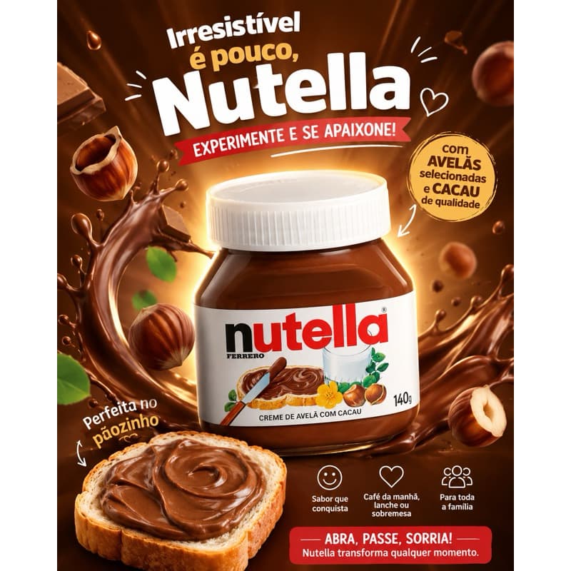 NUTELLA ORIGINAL FERRERO 140G | CREME DE AVELÃ COM CACAU | IDEAL PARA PÃES, BOLOS, FRUTAS E SOBREMESAS