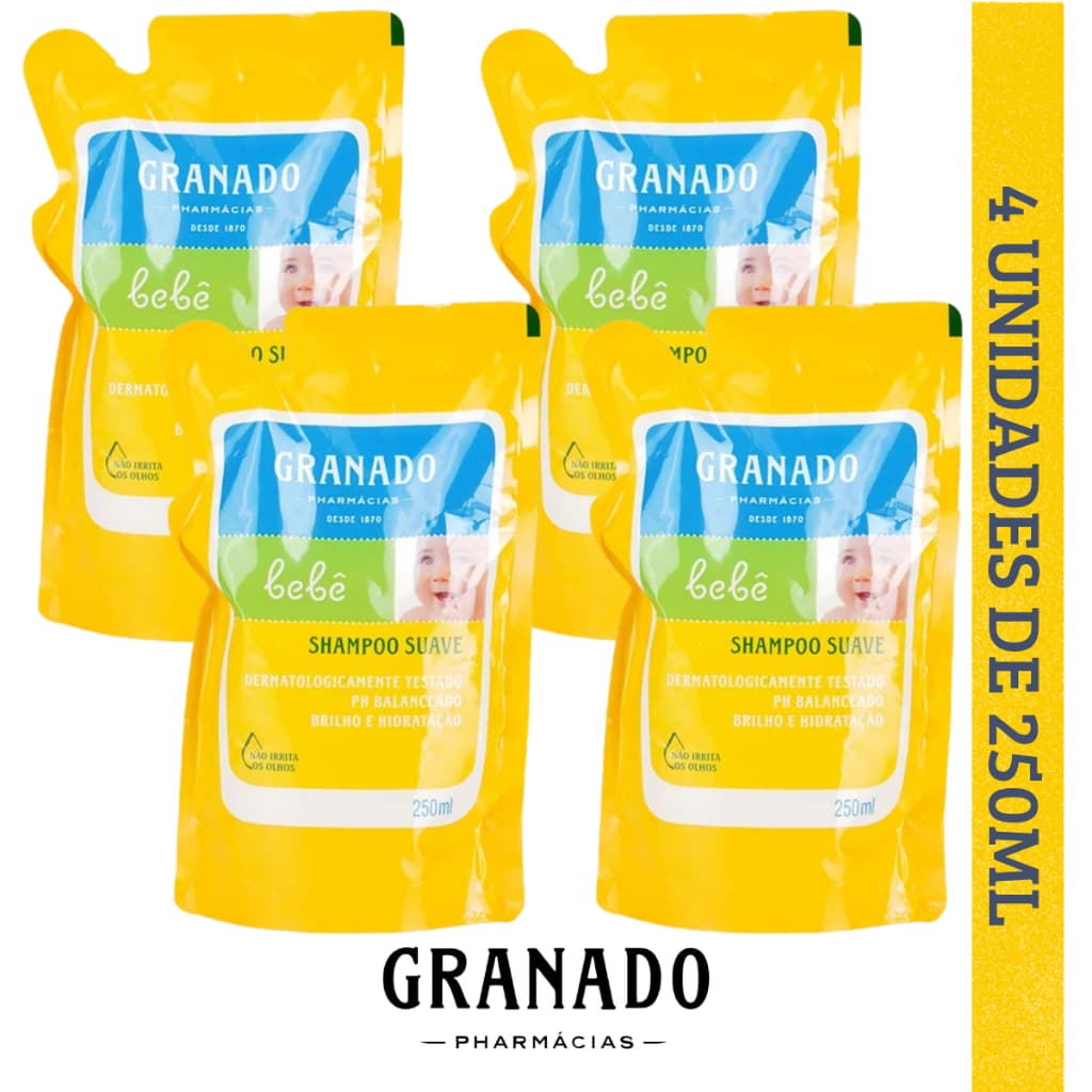 Kit 4 Refil Shampoo Suave Granado Bebê Tradicional 250ml