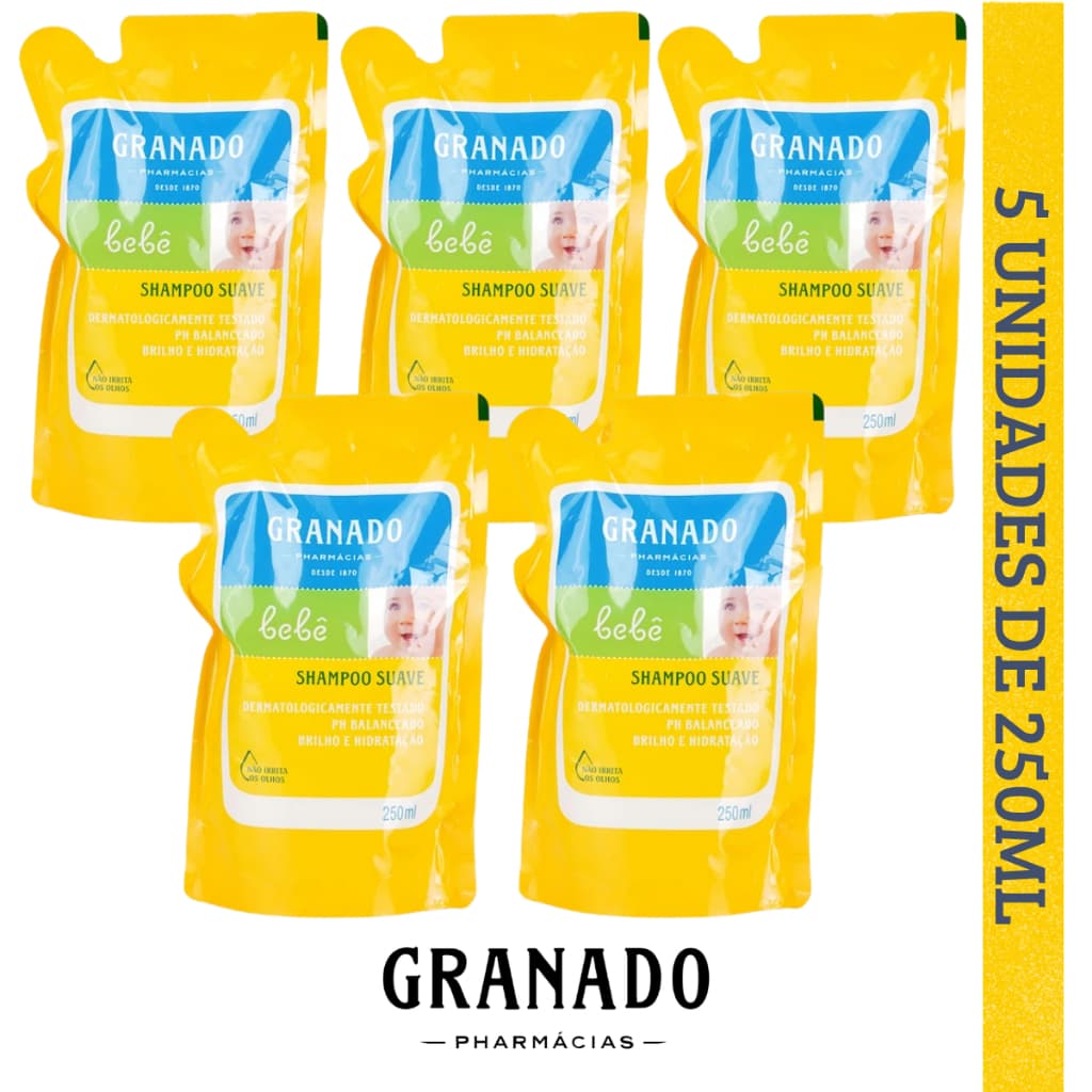 Kit 5 Refil Shampoo Suave Granado Bebê Tradicional 250ml