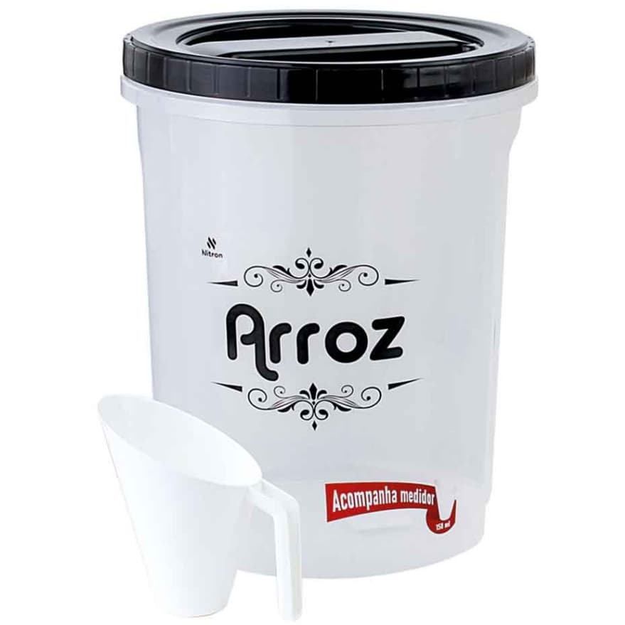 Pote de Arroz 5kg Redondo Nitron Tampa de Rosca Com Dosador Medidor 5,8 Litros