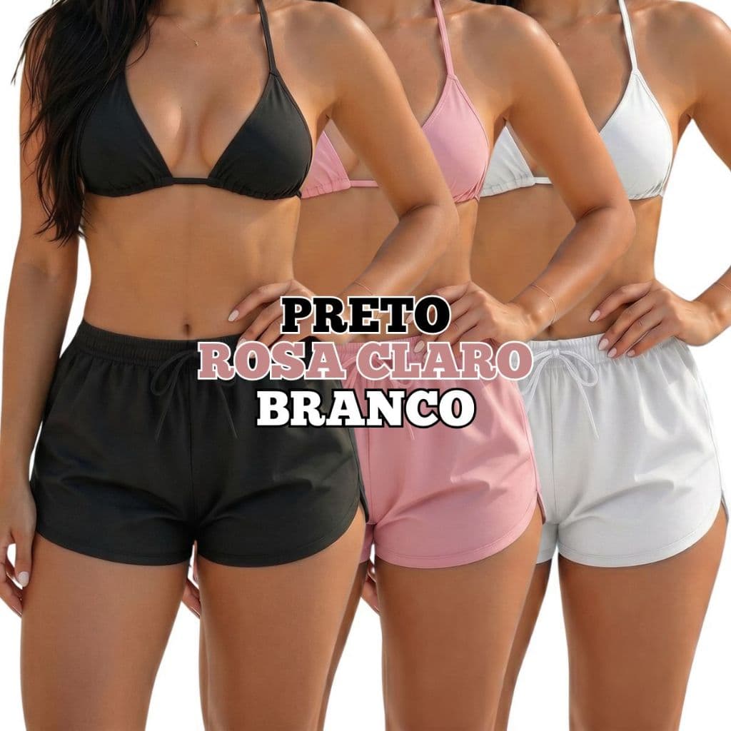 Kit 3 Shorts Feminino Tactel Moda Praia P ao Plus Size