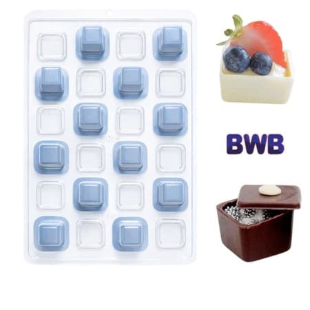 Forma de Acetato com Silicone BWB SP856 Mini Caixa Quadrada 3 Partes | Copinho para Recheio | 24 Cavidades