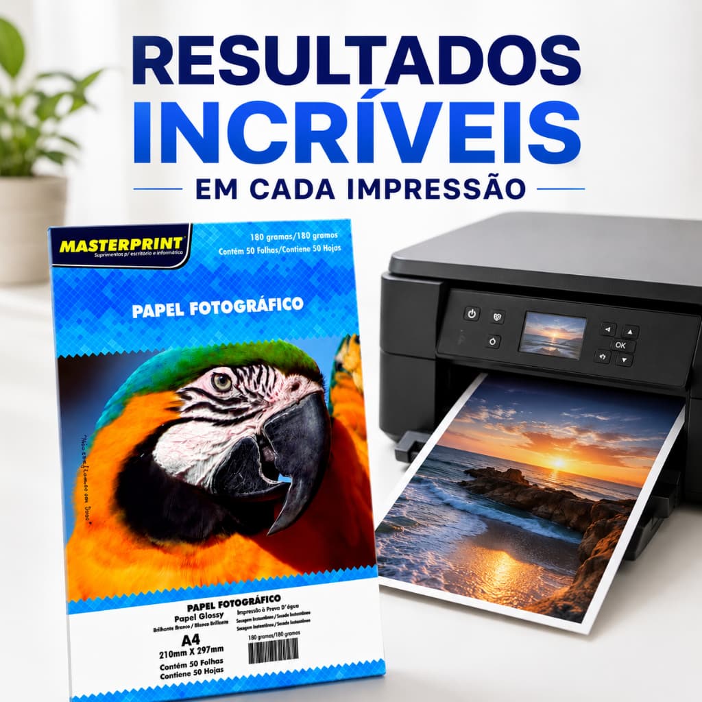 Papel Fotográfico 180G Glossy A4 À Prova D'água Brilhante Premium 100 folhas MASTER PRINT