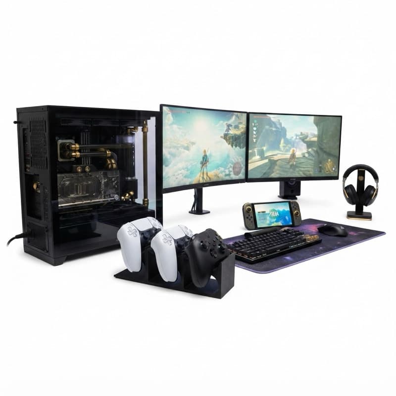 Suporte para Controle Gamer 3x universal - Organizador de Joystick Xbox PS4 PS5 - Suporte 3D Preto Mesa Setup