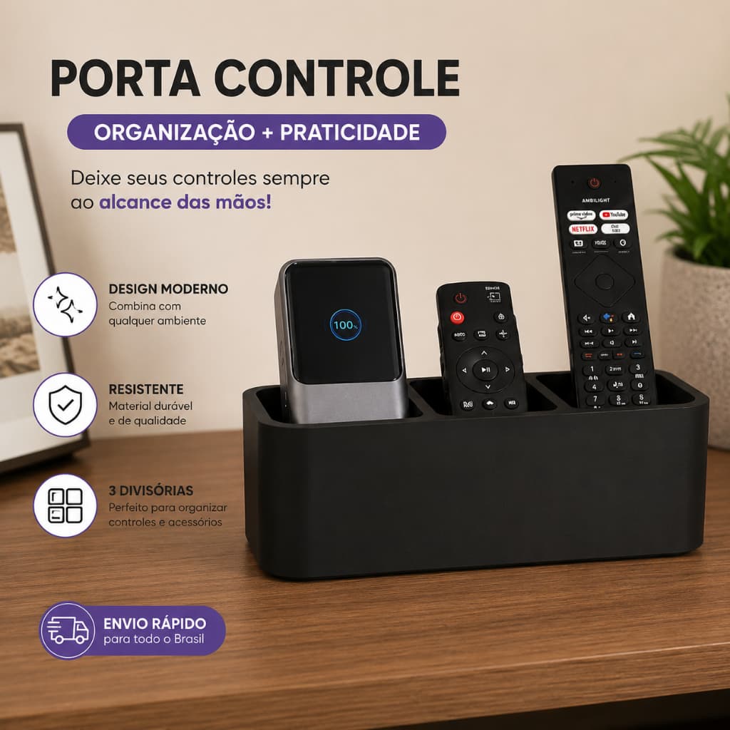 Suporte Organizador para Controles Remotos | Porta Controle Moderno Decorativo