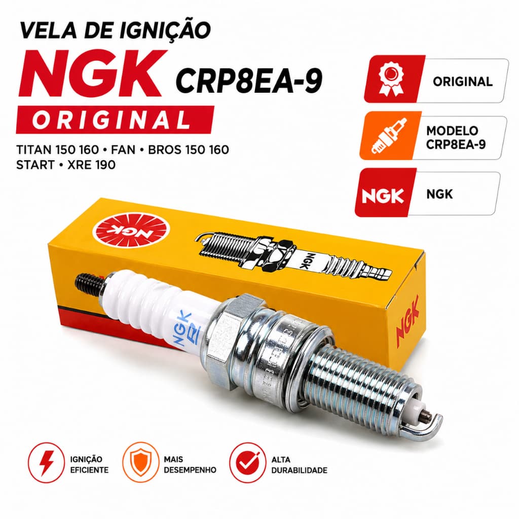 Vela de Ignição NGK CRP8EA-9 Original Titan 150 160 Fan Bros 150 160 Start XRE 190