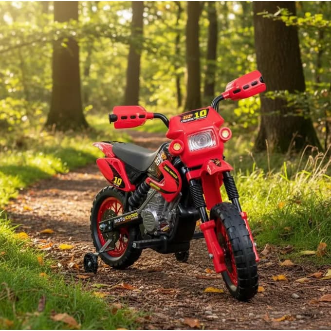 Moto Elétrica Infantil Vermelha - Motocross com Velocidade Segura e Rodas de Treinamento
