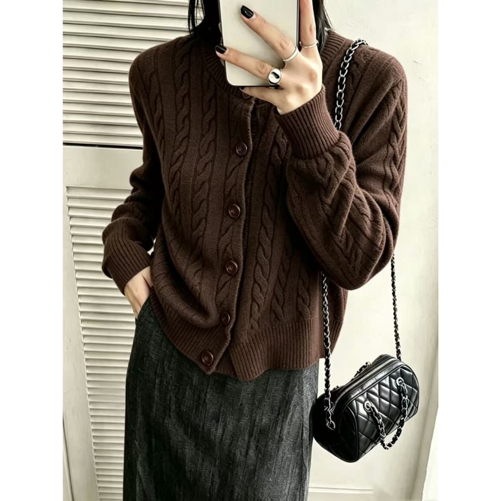 Casaco de Tricô de Gola Alta Estilo Europeu Grosso Feminina Manga Longa Inverno Estampada Simples Blusa