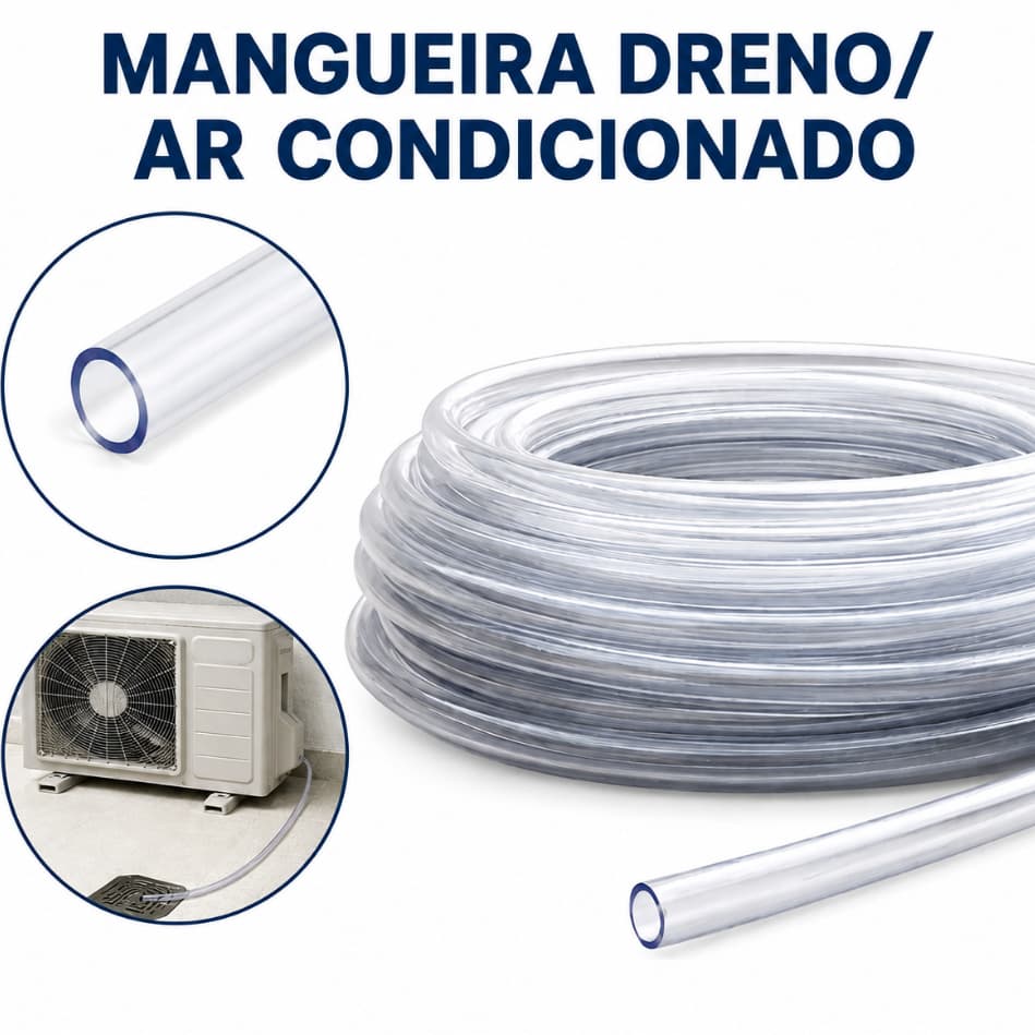 Mangueira Dreno Ar Condicionado Cristal Transparente 1/2 x 1,5mm 10 a 30 Metros Premium