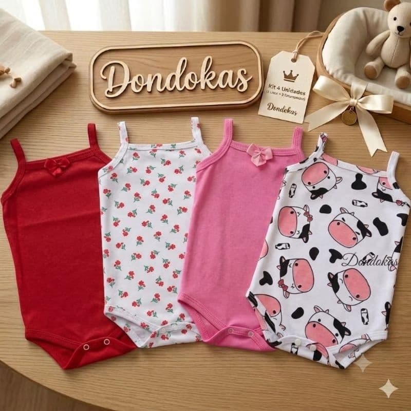 Kit 4 Body Bebe Menina Alcinha 100% Algodão Roupa de Bebê M G GG 4 Peças de Bodies para Bebê