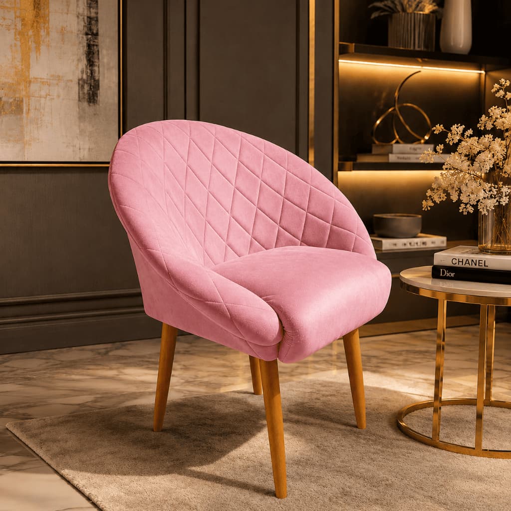 Poltrona Ibiza Estofada Veludo Cinza Capitonê  Cadeira Escritório Home Office Feminino Quarto Penteadeira